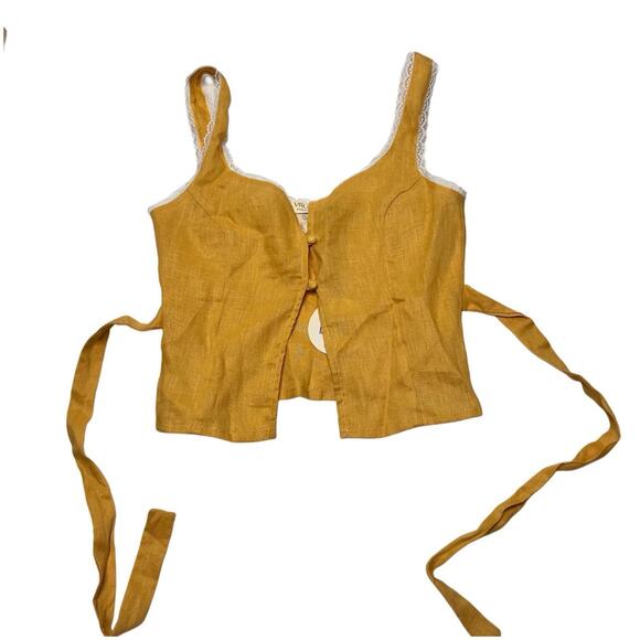 VRG Girl 100% Linen Laced Button Up Tank Woth Belt To Tie Back In Waist Size XS - Picture 1 of 6